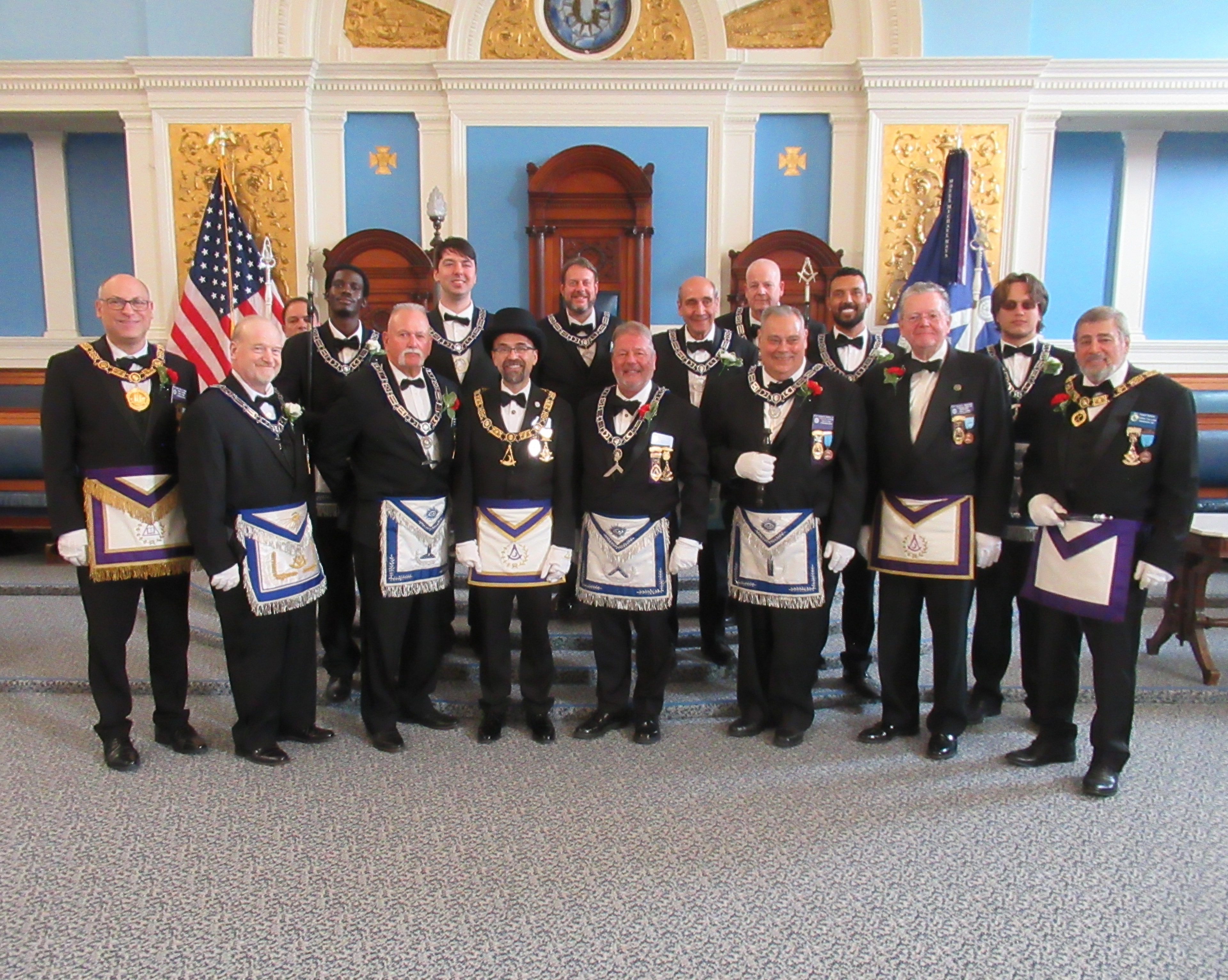 Officers of Waltham Triad Lodge A.F. & A.M. in ceremonial regalia